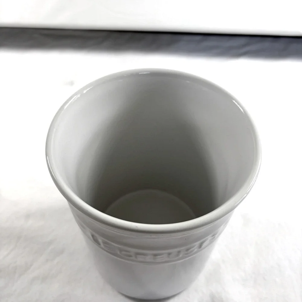 Le Creuset White Stoneware Crock 1 Quart Kitchen Tool Jar 6.25 Inch Cottagecore